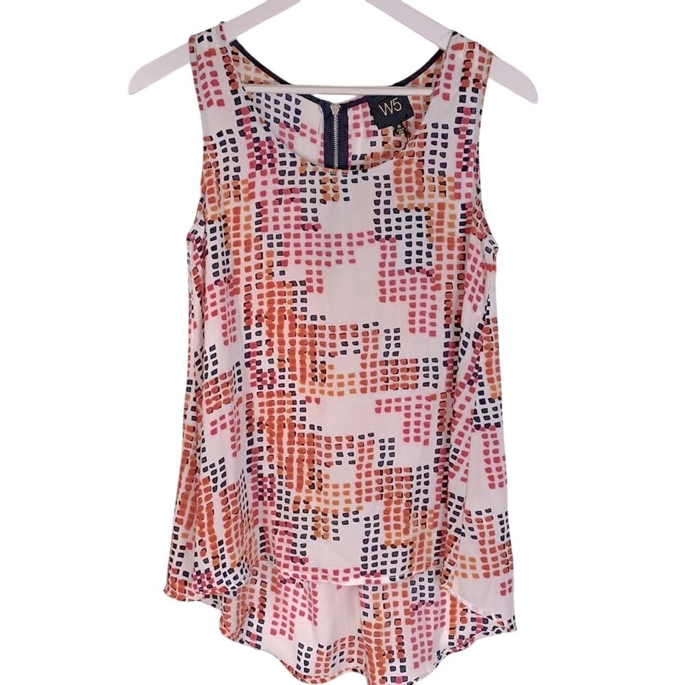 W5 Sleeveless High-low Dot Patterned Zip-back Blouse New with tag Size S W-075